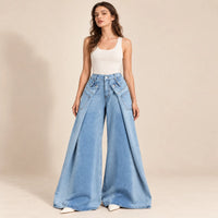 Jean ultra large bleu clair à double ceinture, vue de face