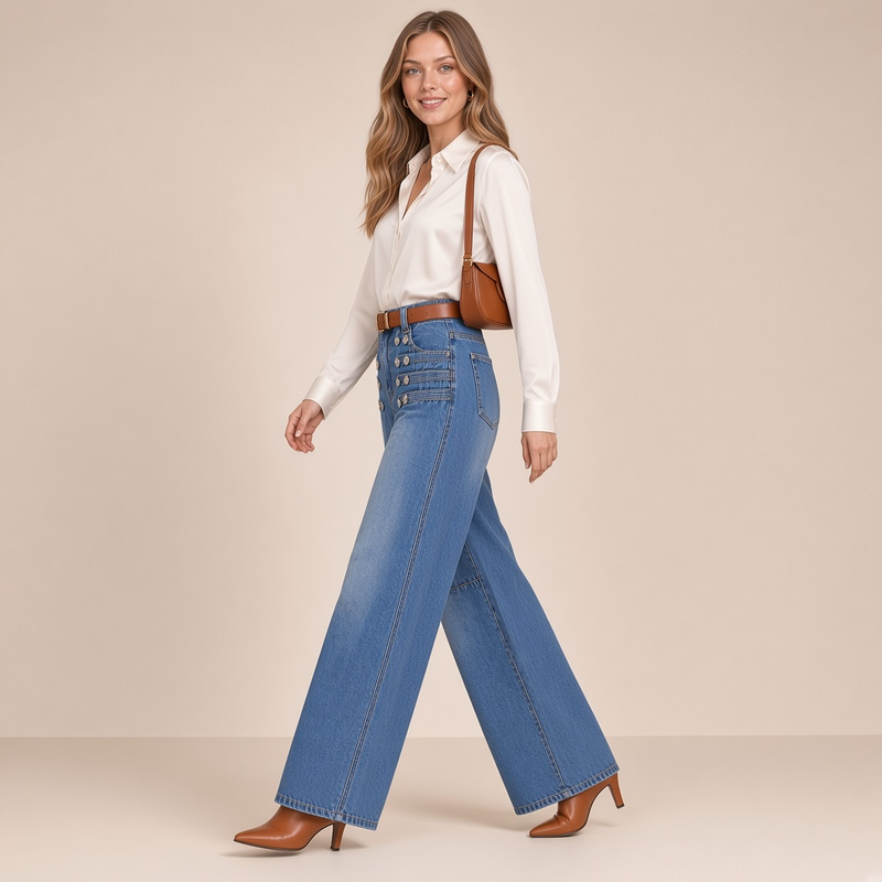 Jean style vintage à boutons – en mouvement