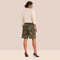 Jupe-short en jean camouflage, vue de dos : deux poches plaquées