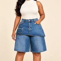 Jupe-short en jean femme taille haute SAKIWE, coloris bleu, vue detail