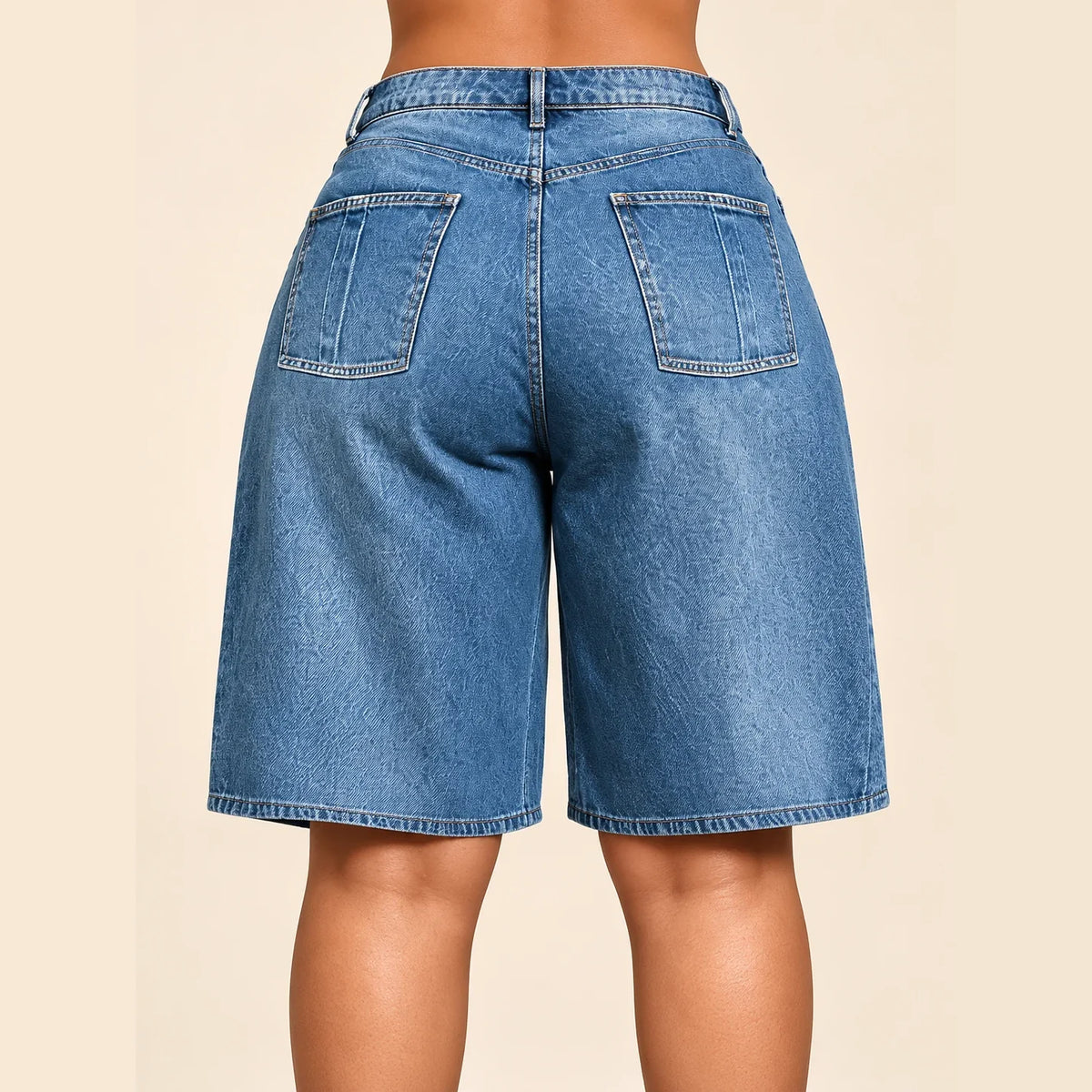 Jupe-short en jean femme taille haute SAKIWE, coloris bleu, dos recadre