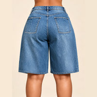 Jupe-short en jean femme taille haute SAKIWE, coloris bleu, dos recadre