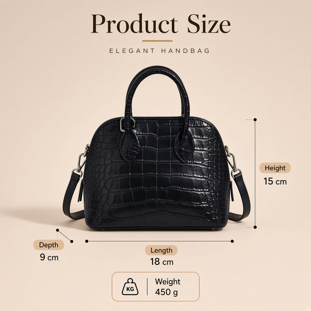 Mini sac bowling en cuir effet croco — dimensions 18 × 9 × 15 cm