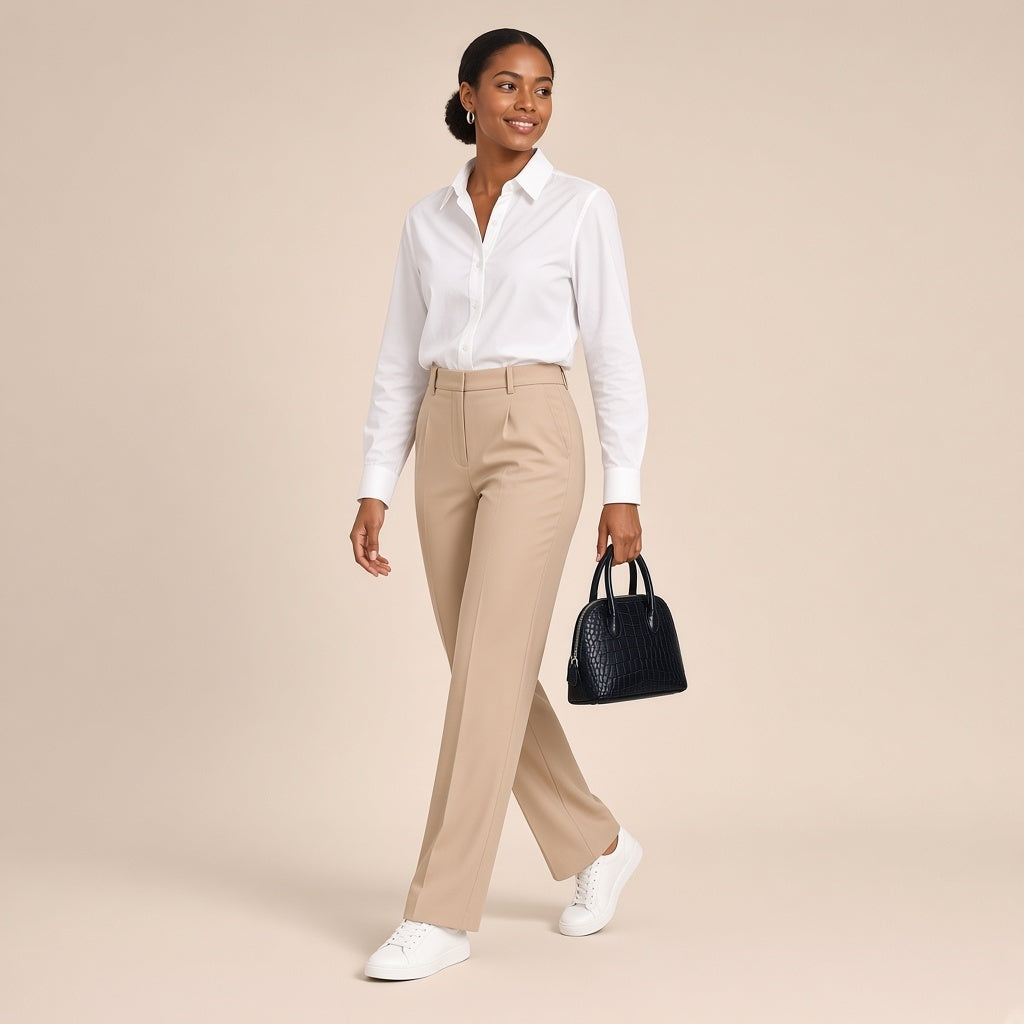 Femme marchant, mini sac bowling en cuir effet croco noir tenu à la main par ses anses