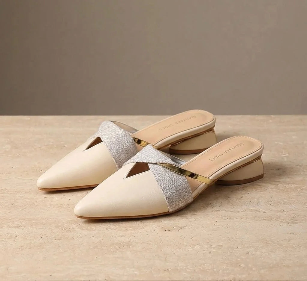 Mules Plates Pointues Brides Dorées — vue 1