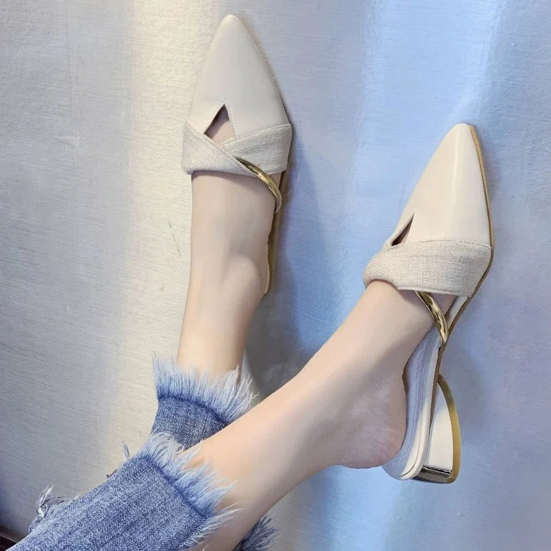 Mules Plates Pointues Brides Dorées — vue 5