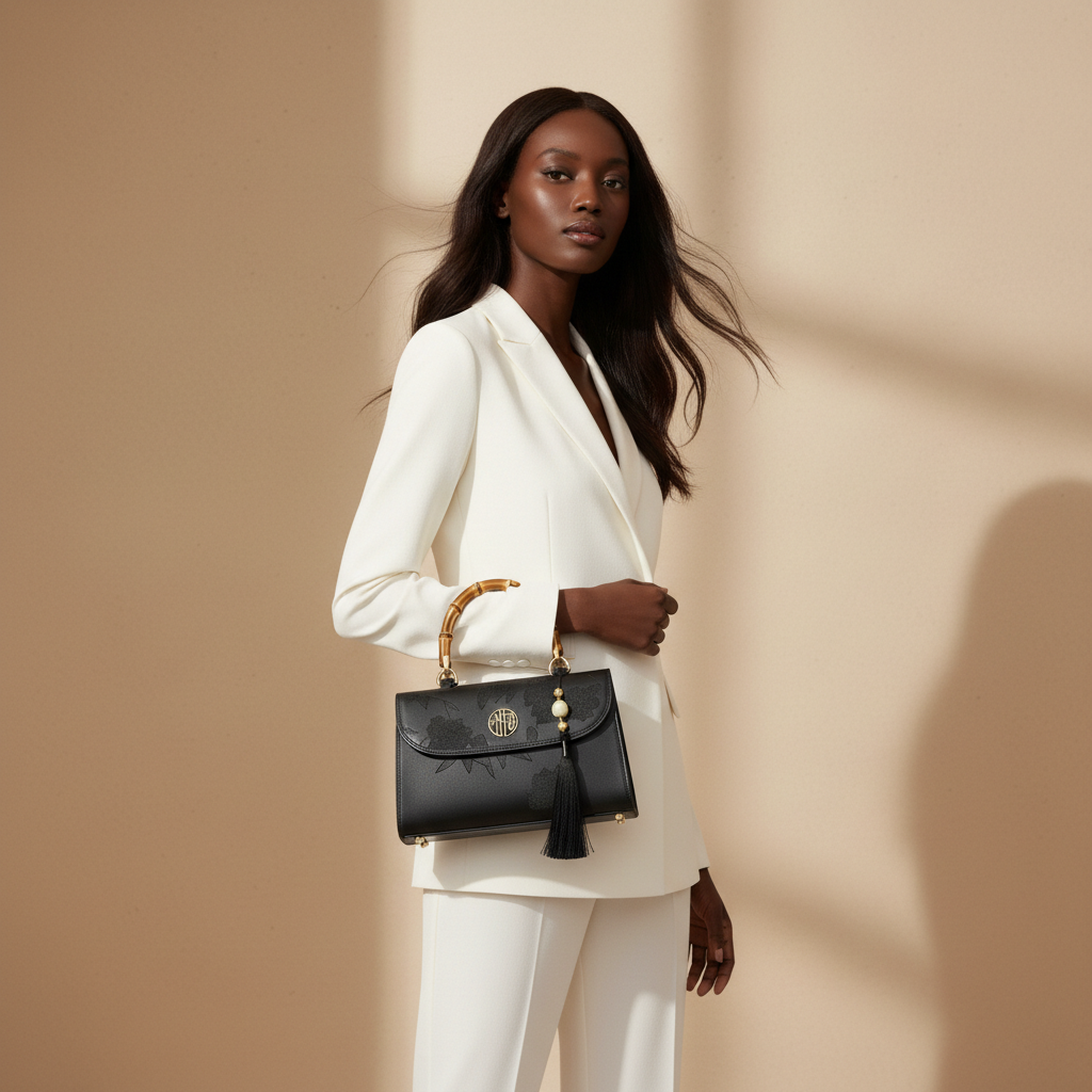 Sac à main noir en cuir embossé Édition premium _ SAKIWE