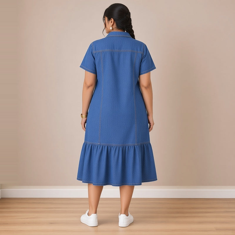 Robe chemise en jean bleu, vue de dos – SAKIWÉ