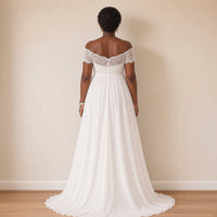 Robe de mariée de grossesse en dentelle et mousseline, blanc, vue de dos – SAKIWÉ