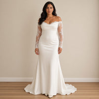 Robe de mariée sirène à manches longues en dentelle, blanc, vue de face – SAKIWÉ
