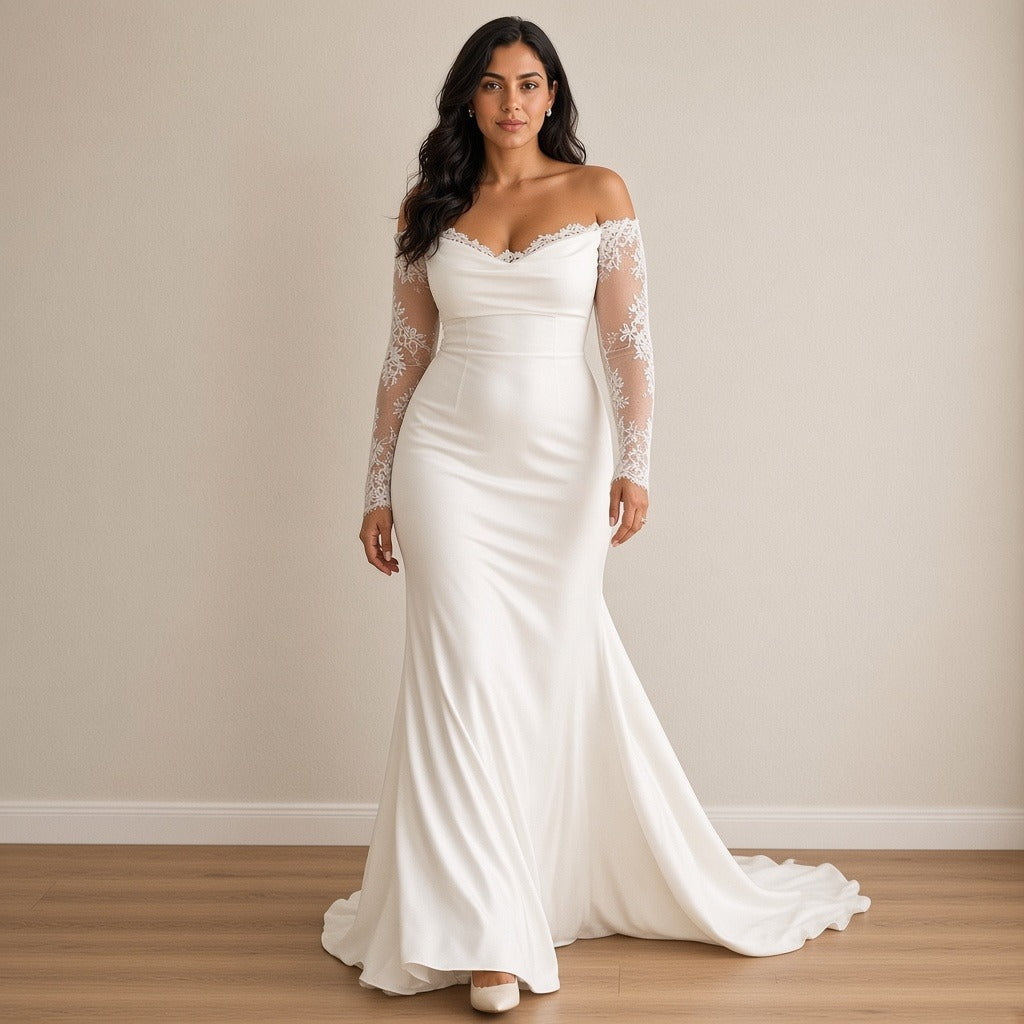 Robe de mariée sirène à manches longues en dentelle, blanc, en mouvement – SAKIWÉ