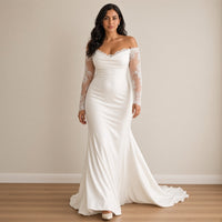 Robe de mariée sirène à manches longues en dentelle, blanc, en mouvement – SAKIWÉ
