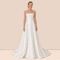 Robe de mariée bustier en satin blanc SAKIWE, vue de face
