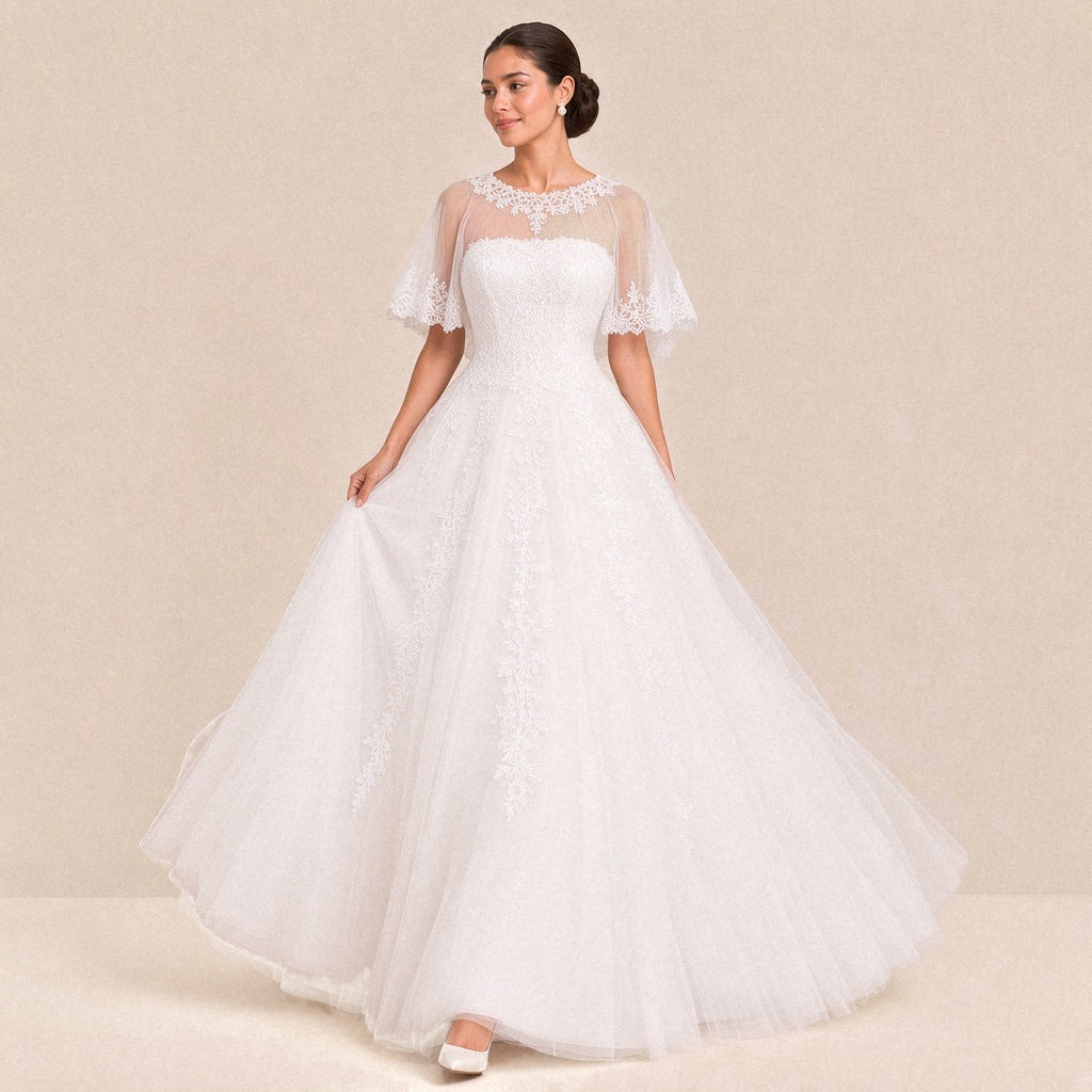 Robe de mariée princesse portée en marchant, jupe en tulle en mouvement