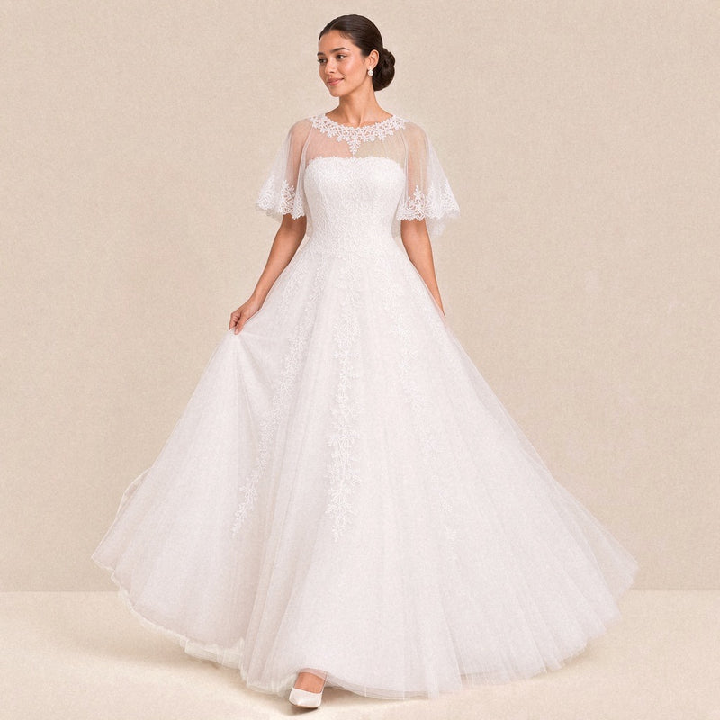 Robe de mariée princesse portée en marchant, jupe en tulle en mouvement