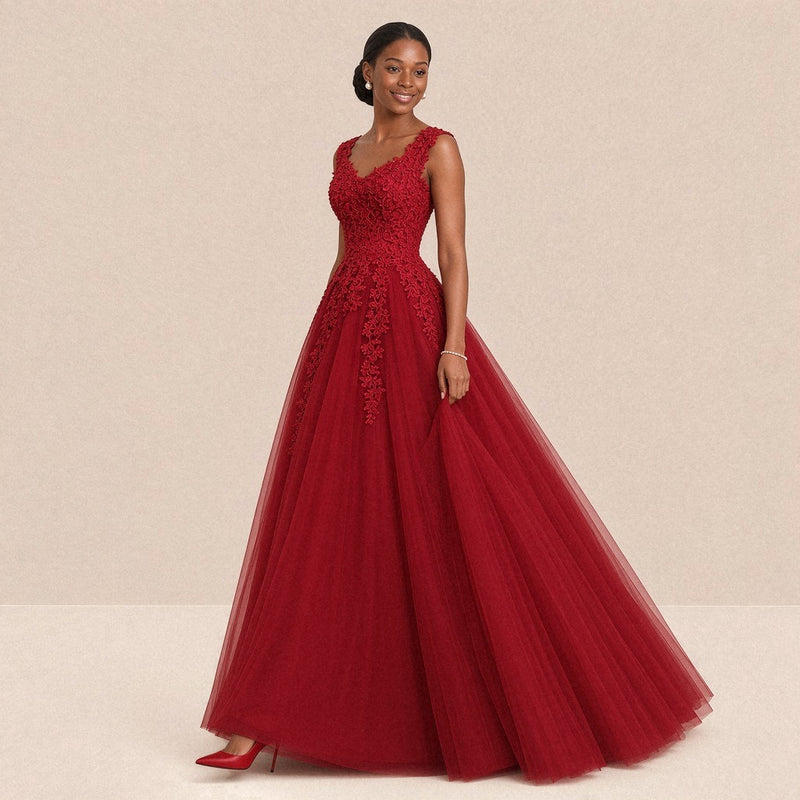 Robe de mariée princesse rouge en tulle, vue de trois quarts