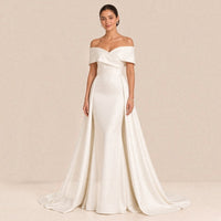 Westlicher Stil Export-Leichte Brautmode 2026 Neuheit Off-Shoulder Schlankmachend Elegant Figurbetont Sexy Weißes Damen-Abendkleid mit Schleppe
