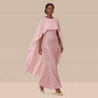 Robe de soirée longue à sequins et cape en voile, rose, en marchant – SAKIWÉ