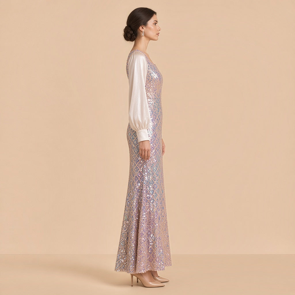Robe sirène à sequins, vue de profil