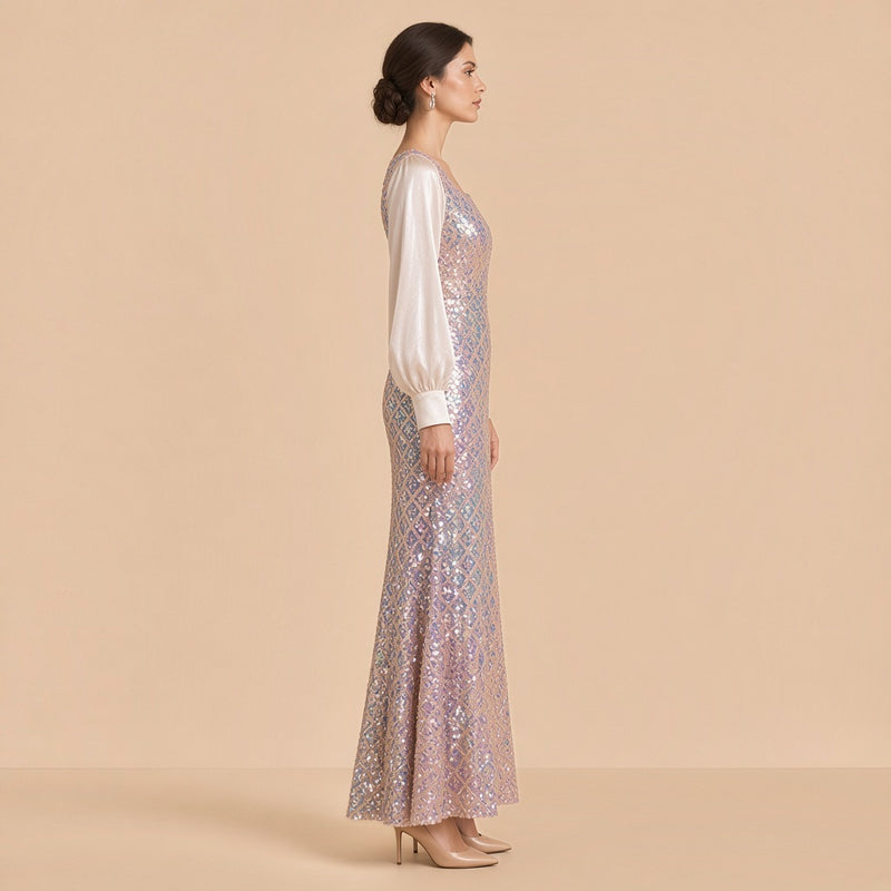 Robe sirène à sequins, vue de profil