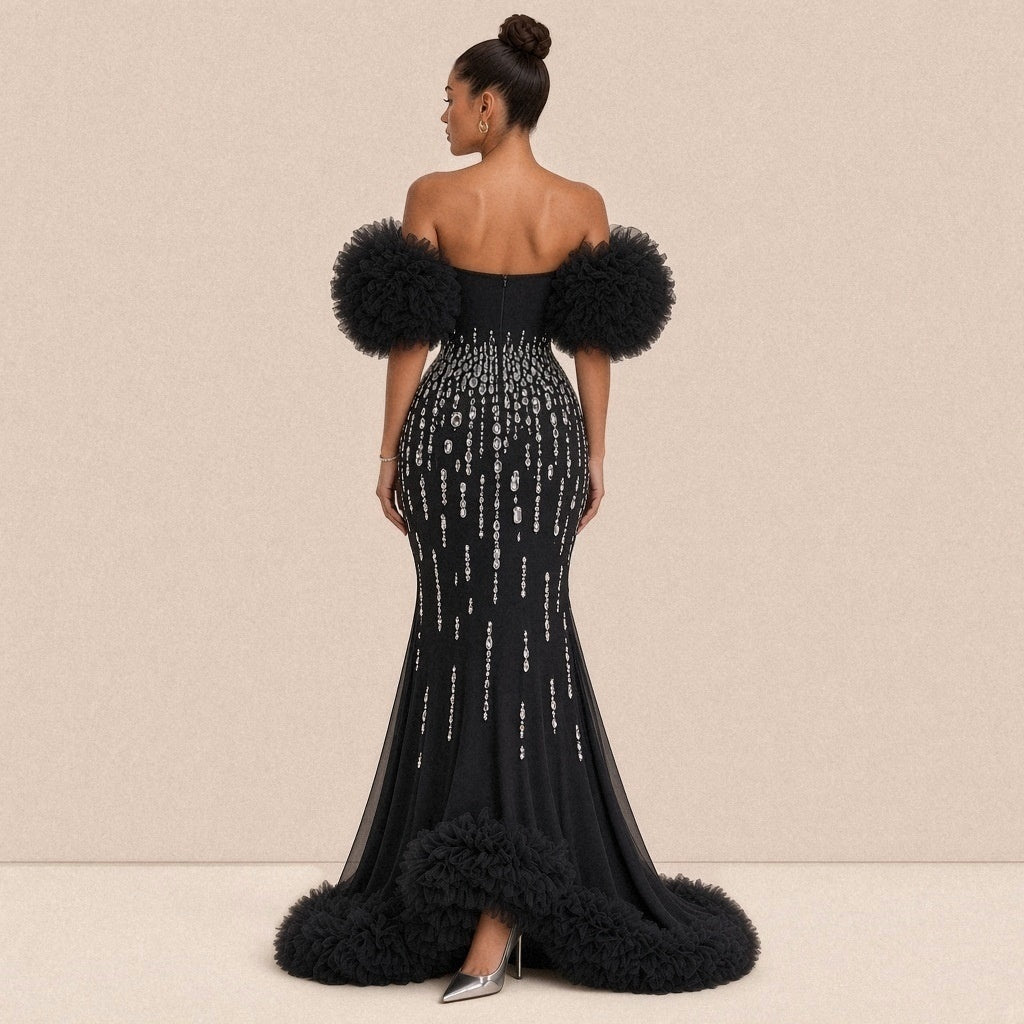 Robe de soirée sirène SAKIWE, coloris noir, vue de dos