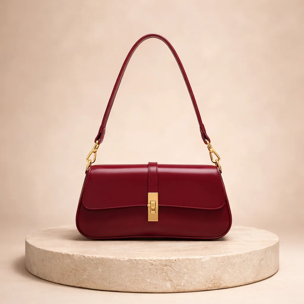 Sac Baguette Bordeaux Fermoir Doré — vue 1 Image