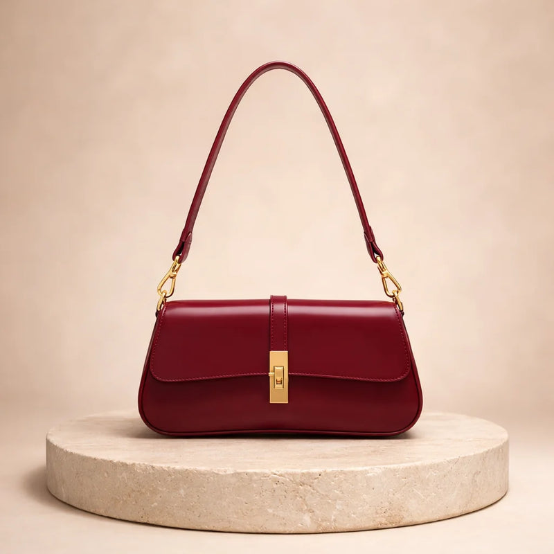 Sac Baguette Bordeaux Fermoir Doré — vue 1