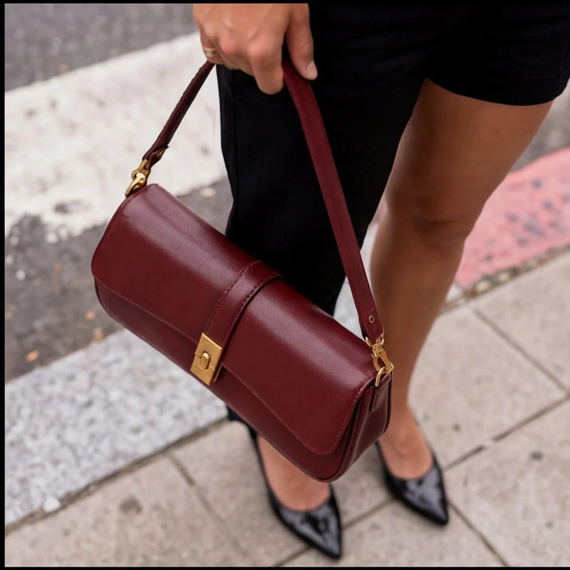 Sac Baguette Bordeaux Fermoir Doré — vue 3