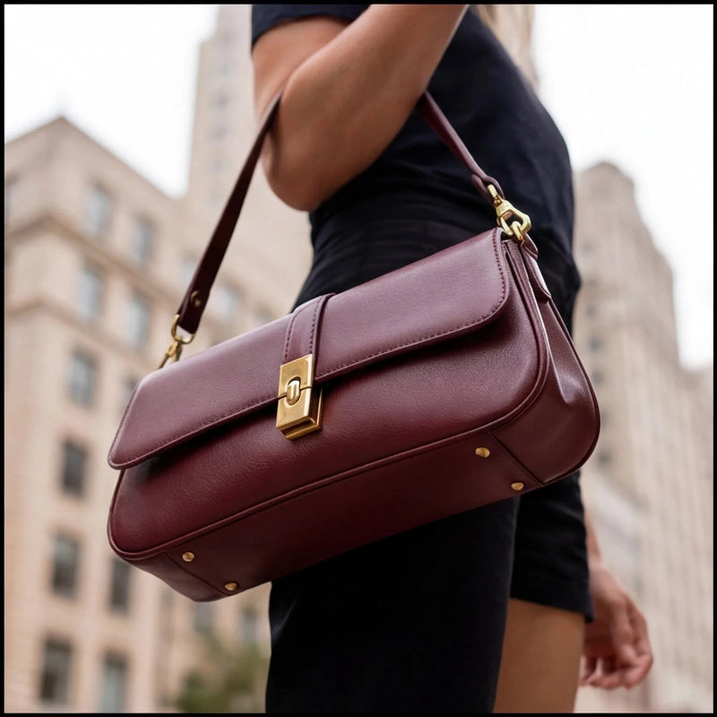 Sac Baguette Bordeaux Fermoir Doré — vue 4
