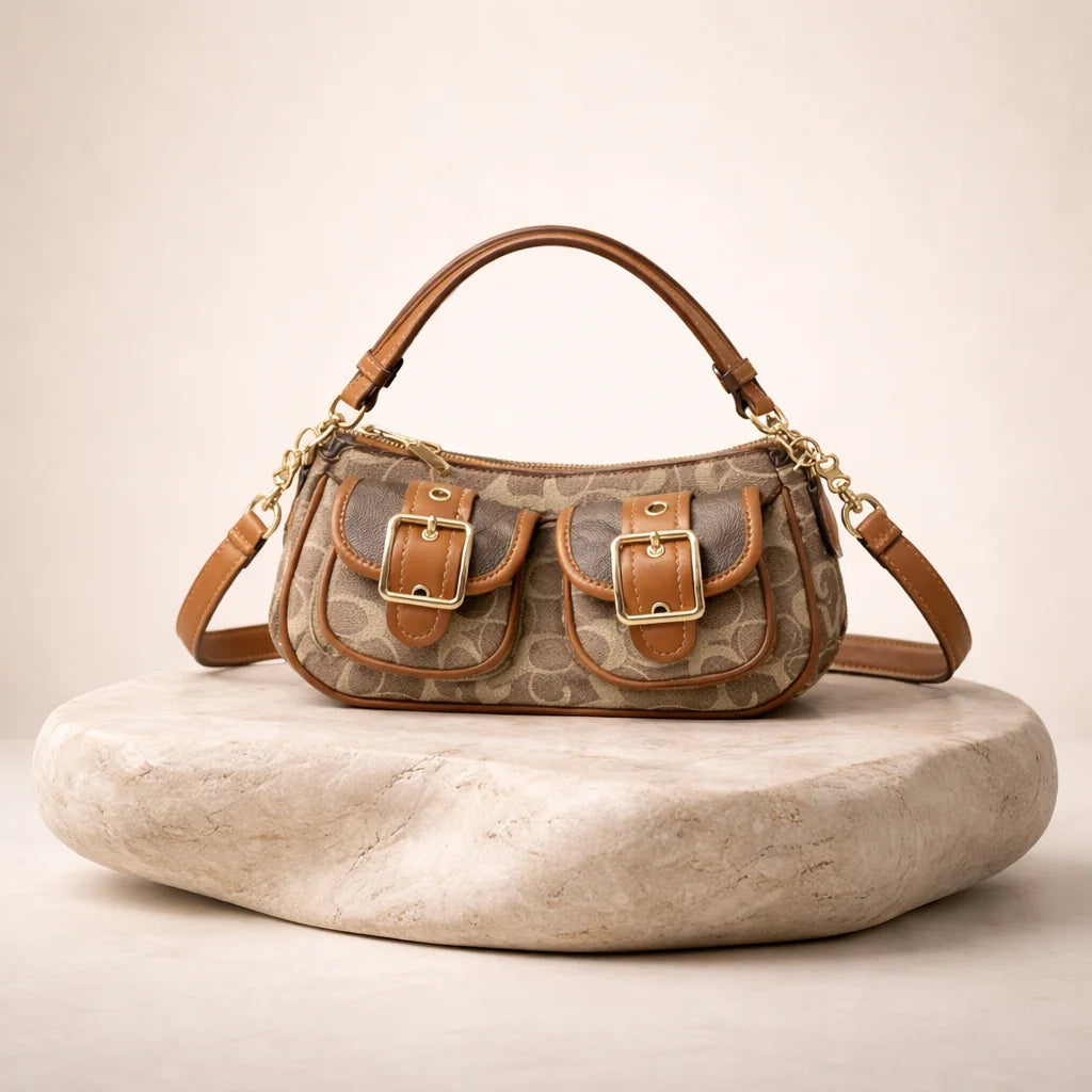 Sac Baguette Marron Camel Vintage — vue 1