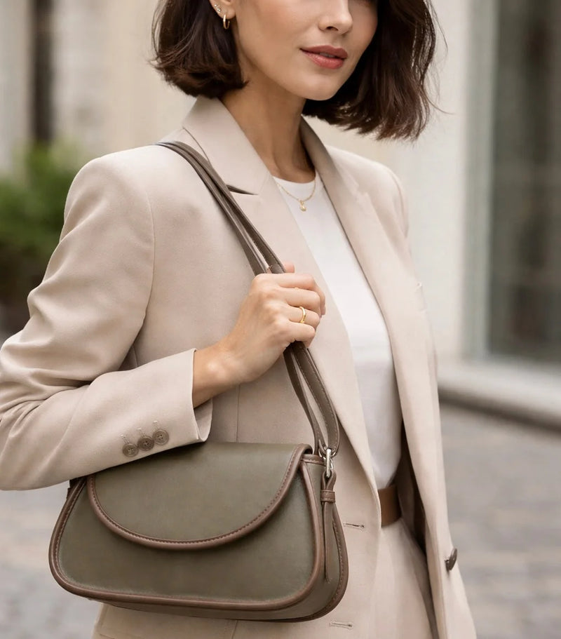 Sac Bandoulière Bicolore Olive & Cognac — vue 2