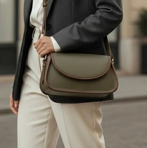 Sac Bandoulière Bicolore Olive & Cognac — vue 6