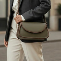 Sac Bandoulière Bicolore Olive & Cognac — vue 6