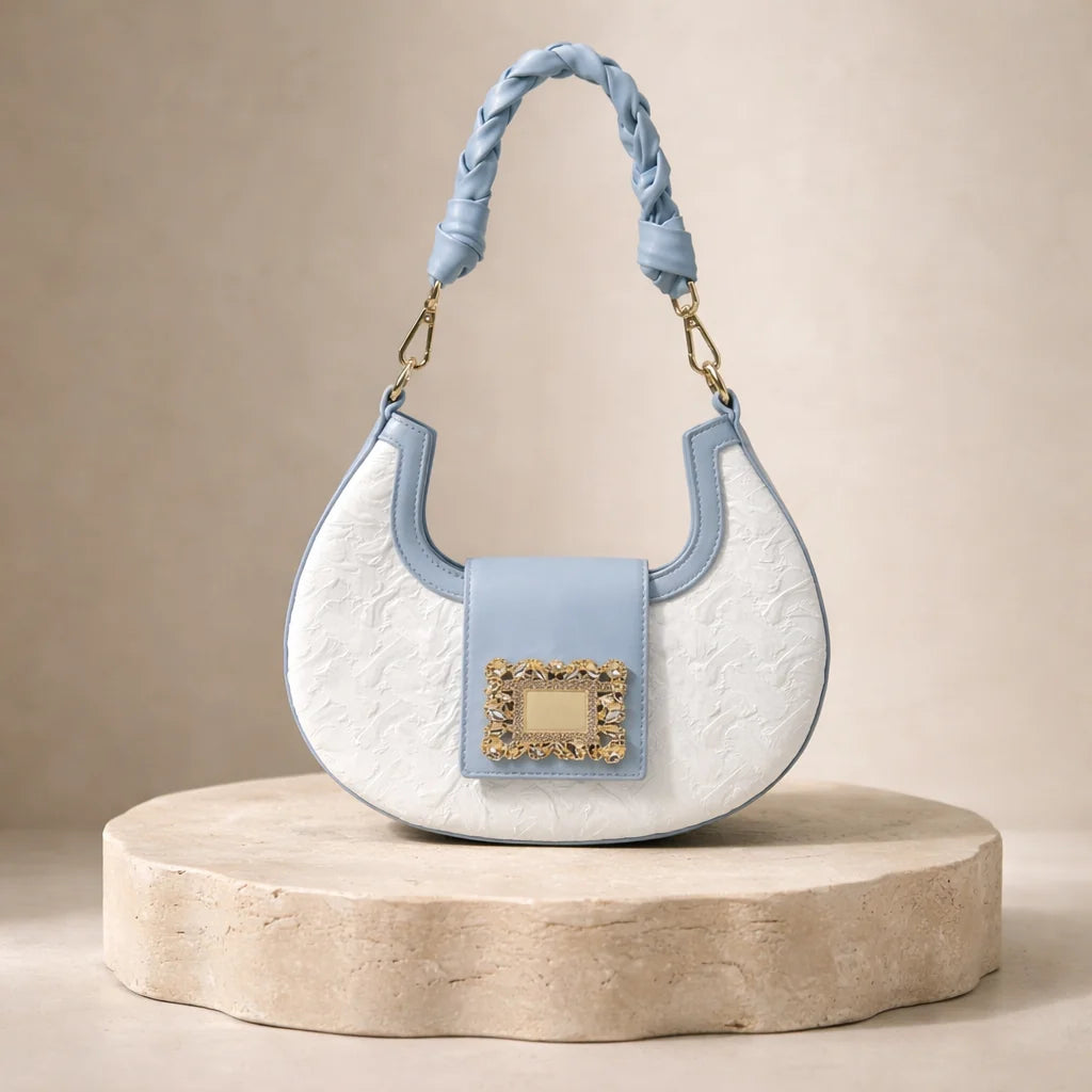 Sac Bi-Matière Blanc & Bleu Détails Dorés — vue 1