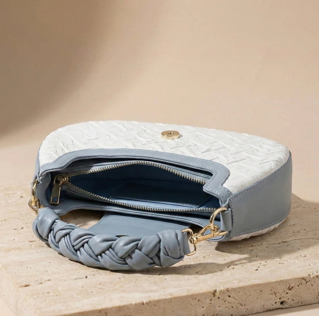 Sac Bi-Matière Blanc & Bleu Détails Dorés — vue 3