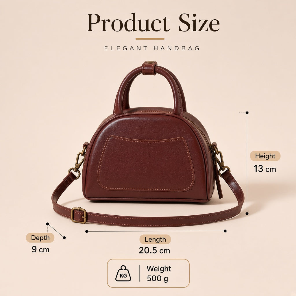 Sac bowling demi-lune en cuir ciré — dimensions 20,5 × 9 × 13 cm