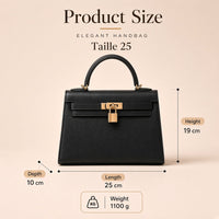 Sac à main en cuir grainé à rabat et cadenas - Product Size Taille 25 : 25 x 10 x 19 cm, 1100 g