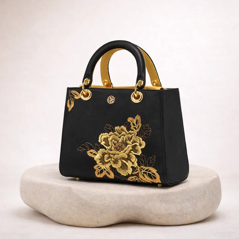 Sac à Main Brodé Motif Pivoine — vue 1
