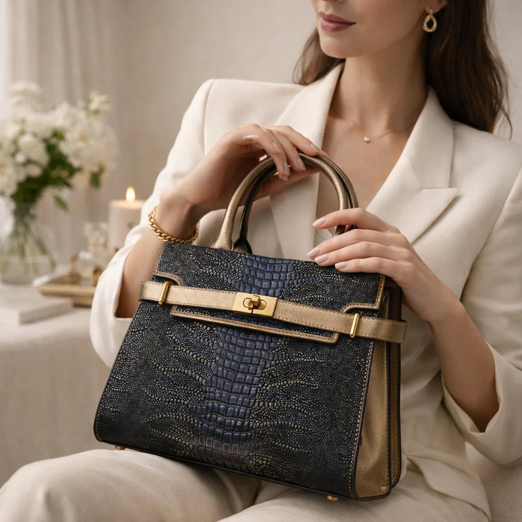 Sac à Main Noir Effet Croco — vue 2