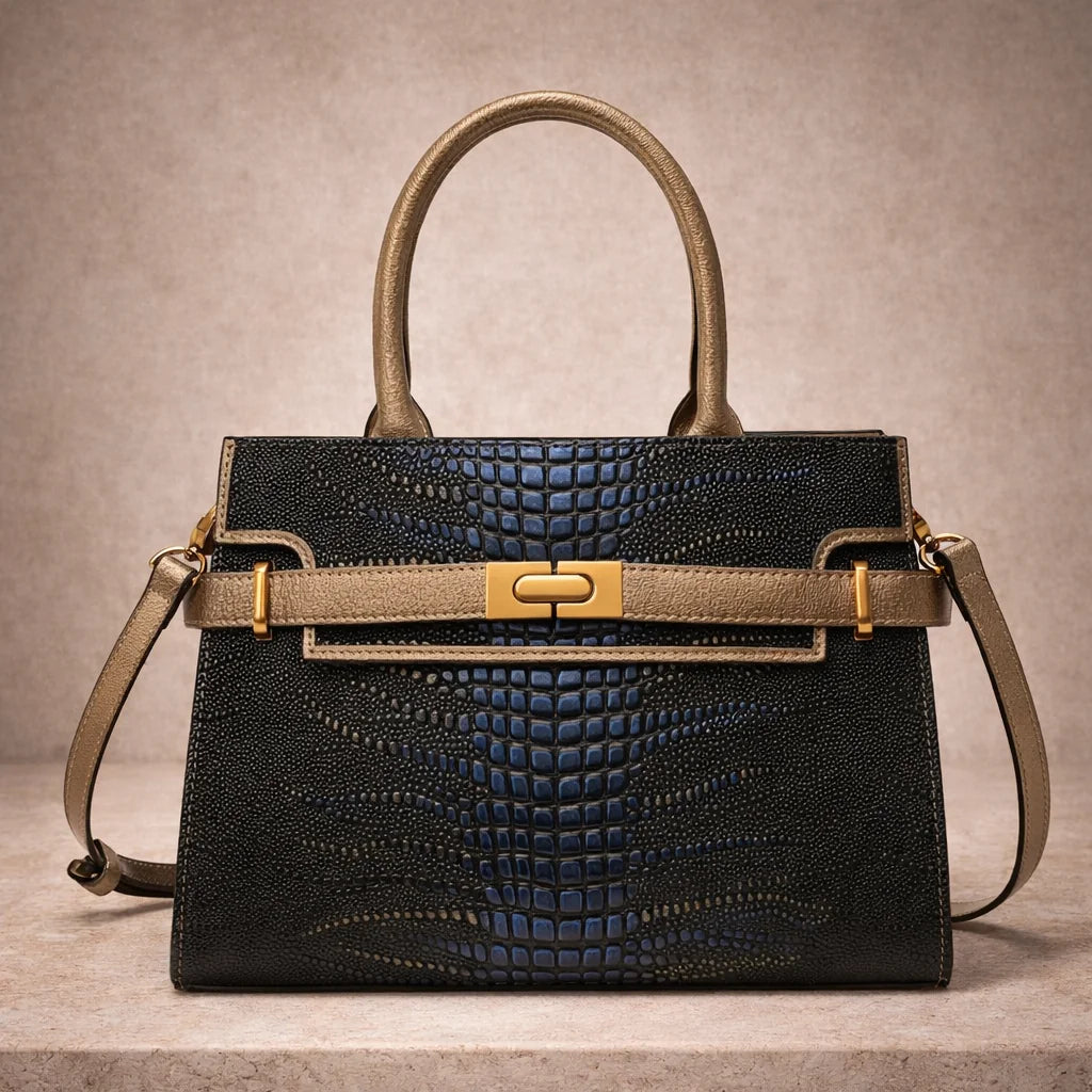 Sac à Main Noir Effet Croco — vue 3