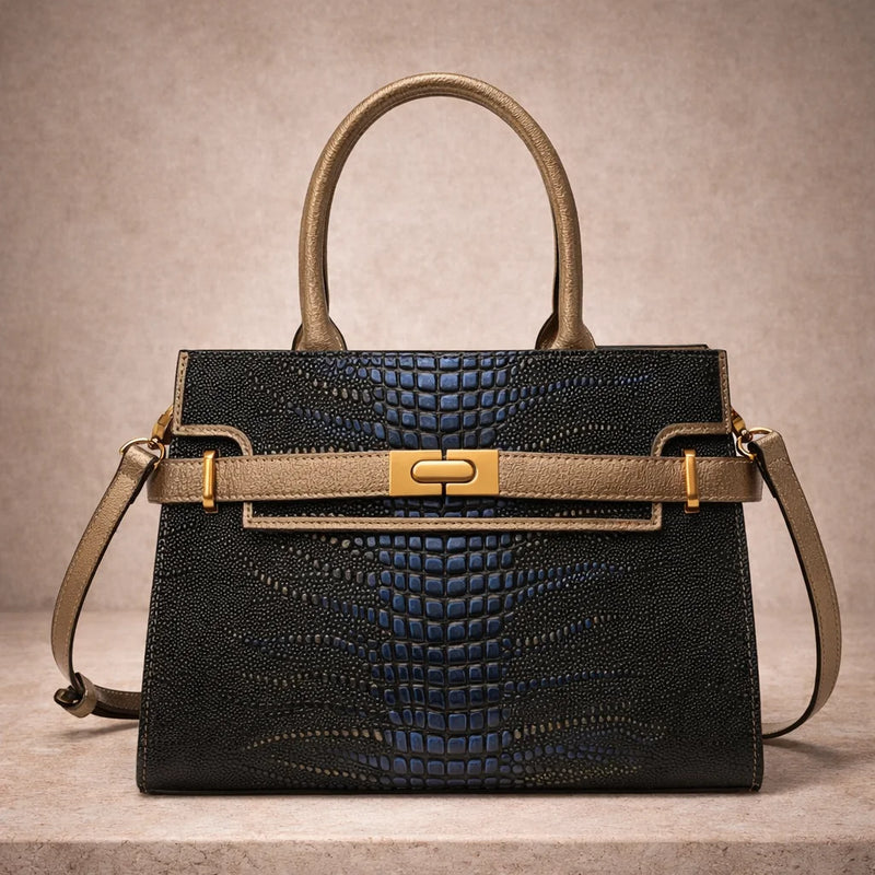 Sac à Main Noir Effet Croco — vue 3