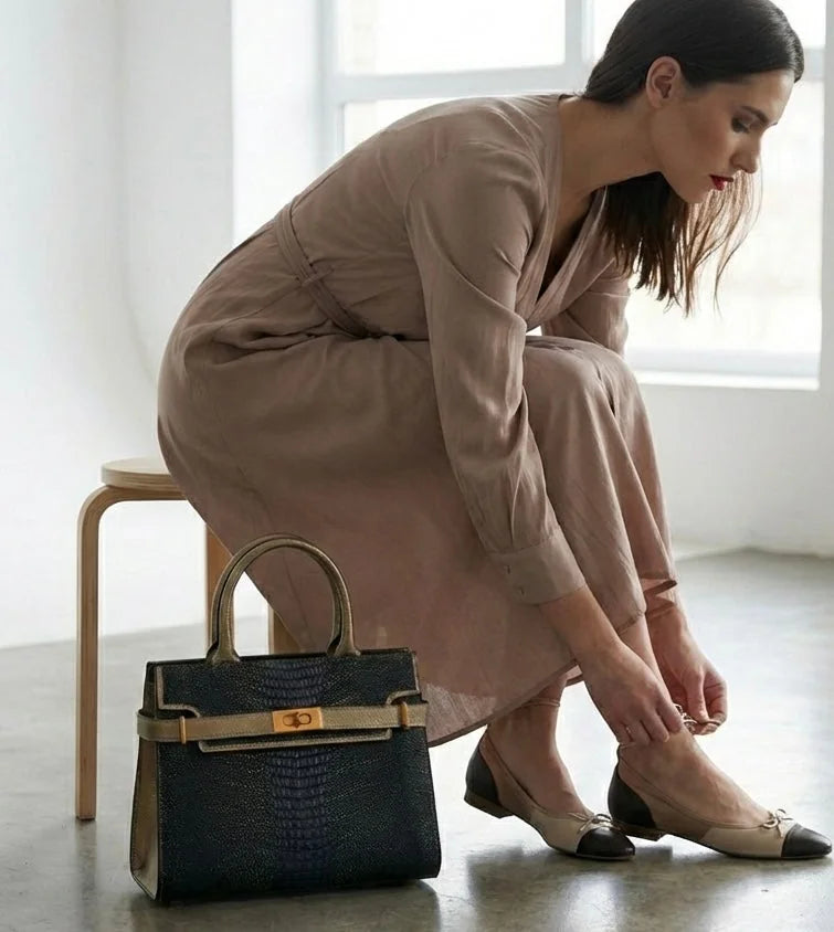 Sac à Main Noir Effet Croco — vue 4 Image