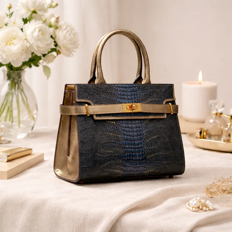 Sac à Main Noir Effet Croco — vue 5