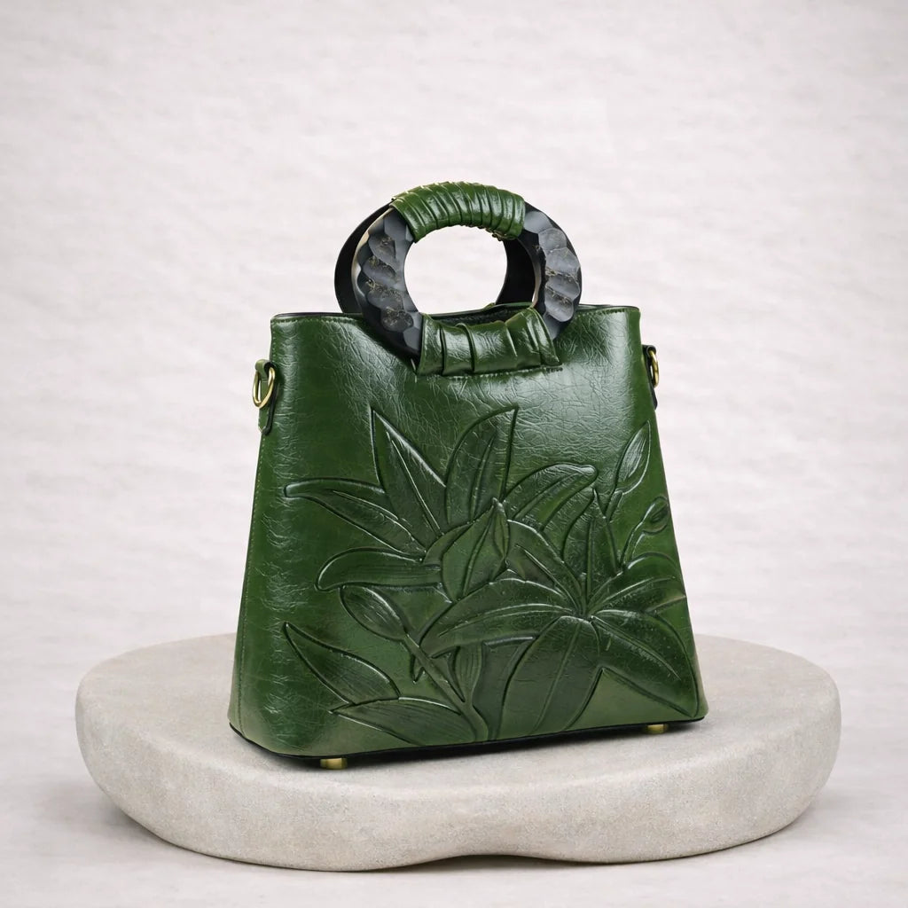 Sac Marron Motif Floral Sculpté — vue 1