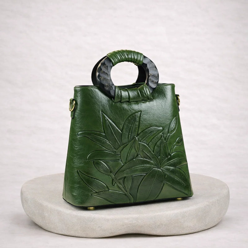 Sac Marron Motif Floral Sculpté — vue 1