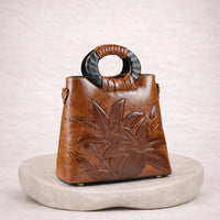Sac Marron Motif Floral Sculpté — vue 2