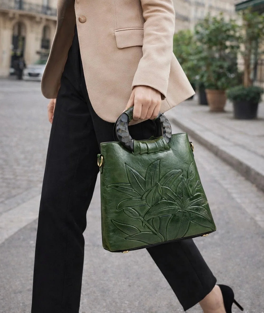 Sac Marron Motif Floral Sculpté — vue 3