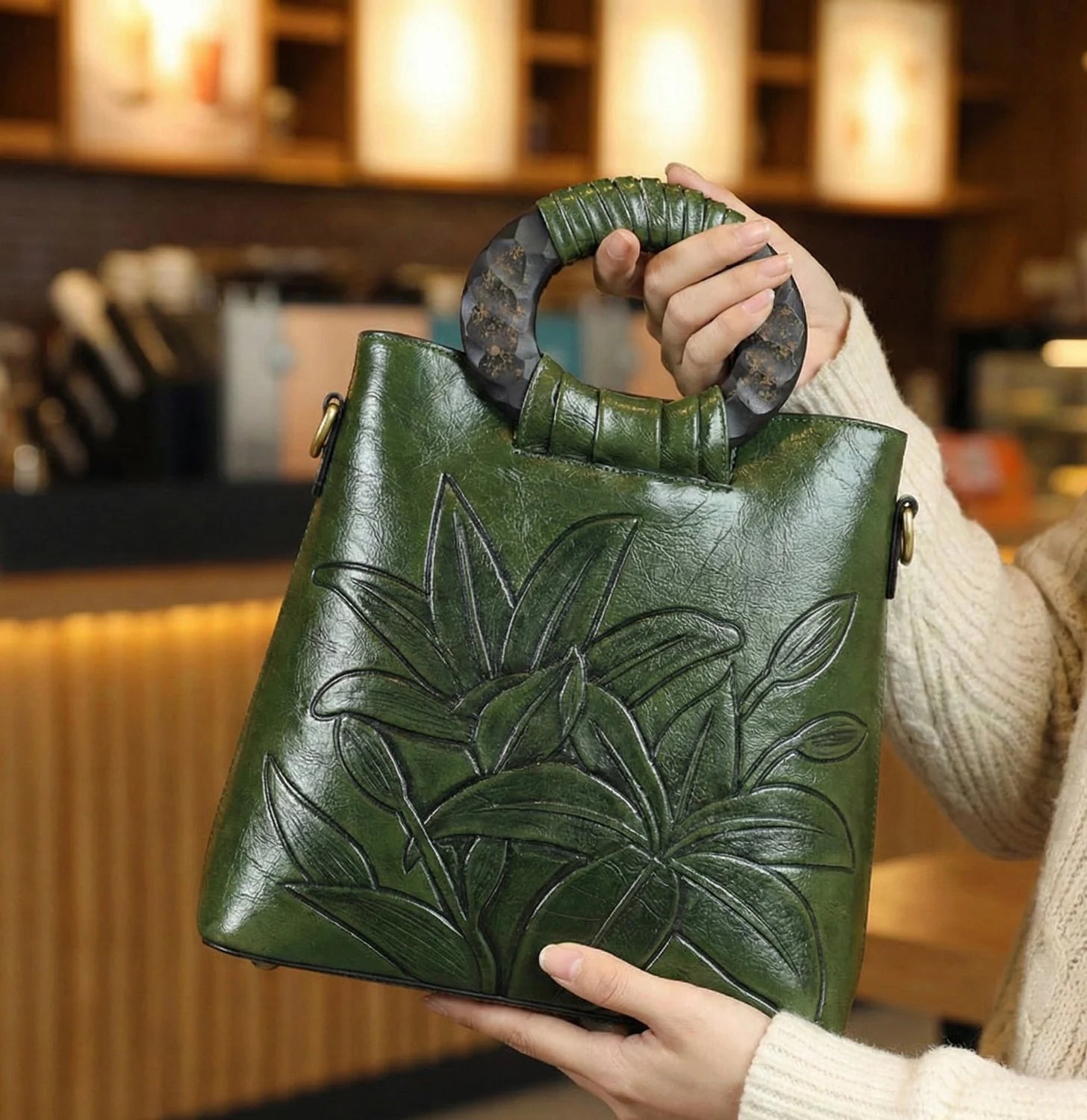 Sac Marron Motif Floral Sculpté — vue 5 Image