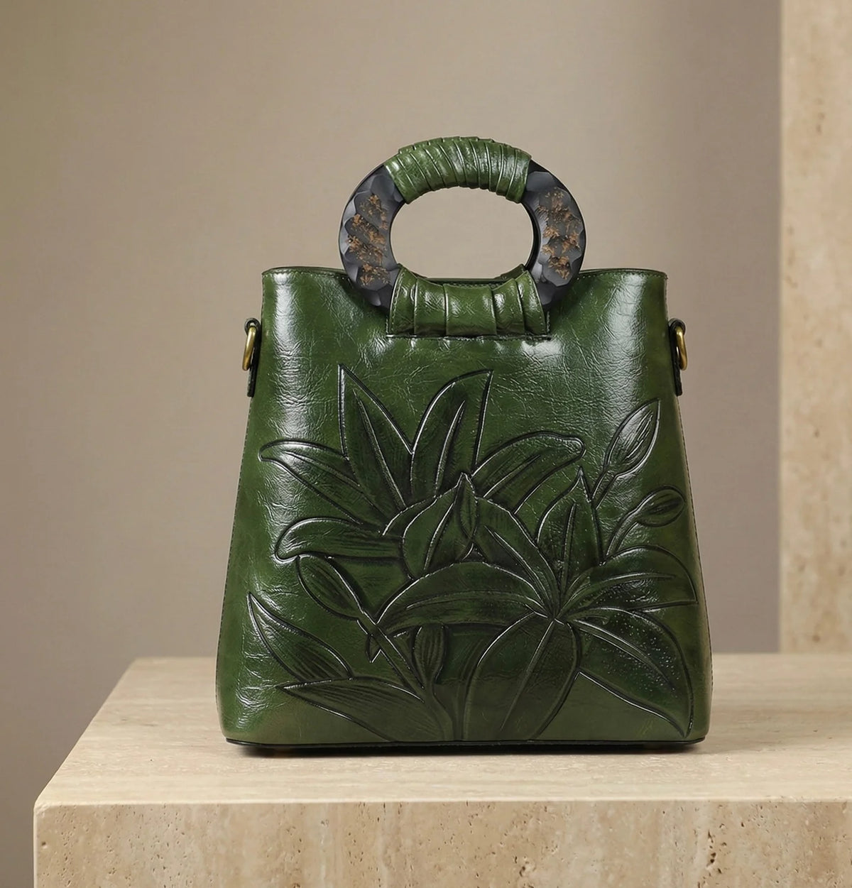 Sac Marron Motif Floral Sculpté — vue 6