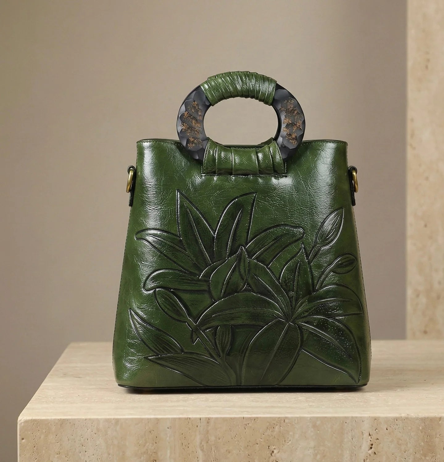 Sac Marron Motif Floral Sculpté — vue 6 Image